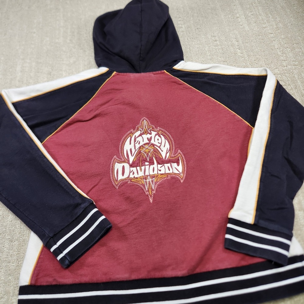 Vintage Harley Davidson Hoodie Women XL Full Zip Y2K Terry Cotton Embroidered